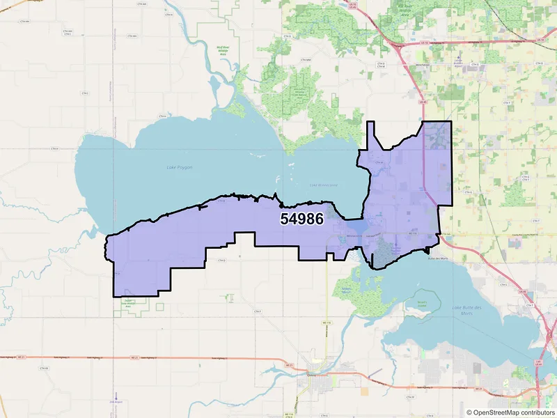 Map of ZIP Code 54986 — Winneconne, WI
