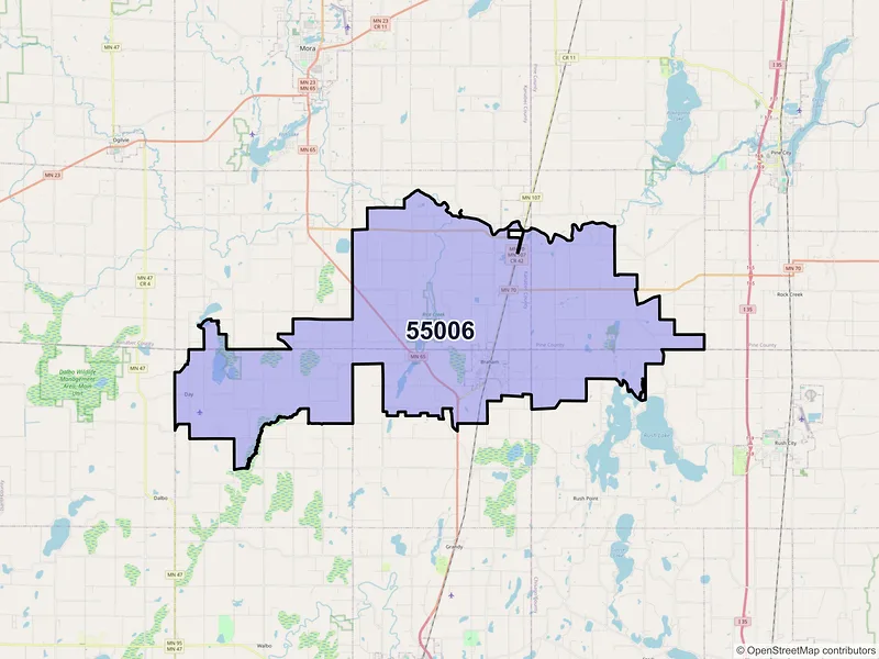 Map of ZIP Code 55006 — Braham, MN