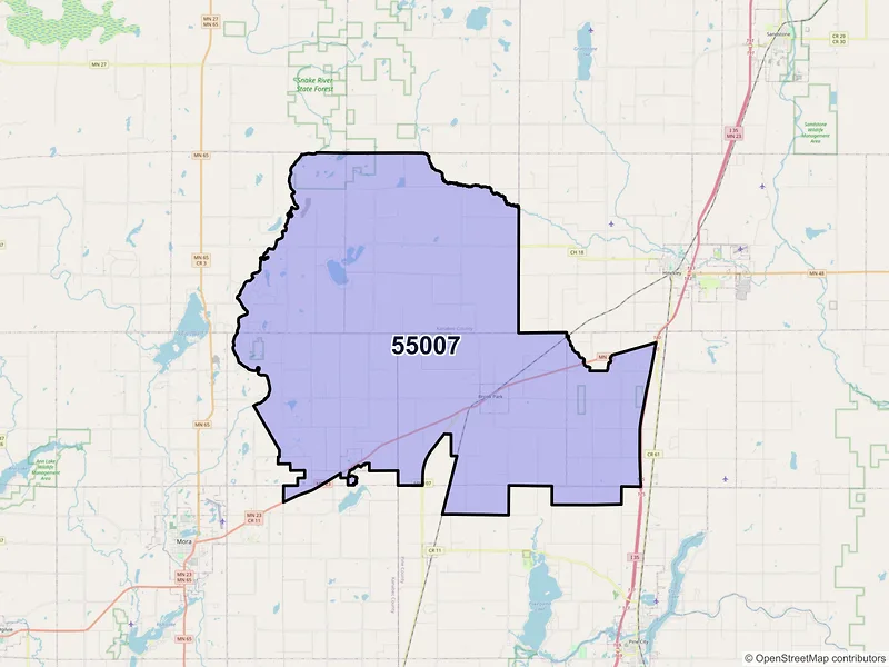 Map of ZIP Code 55007 — Brook Park, MN