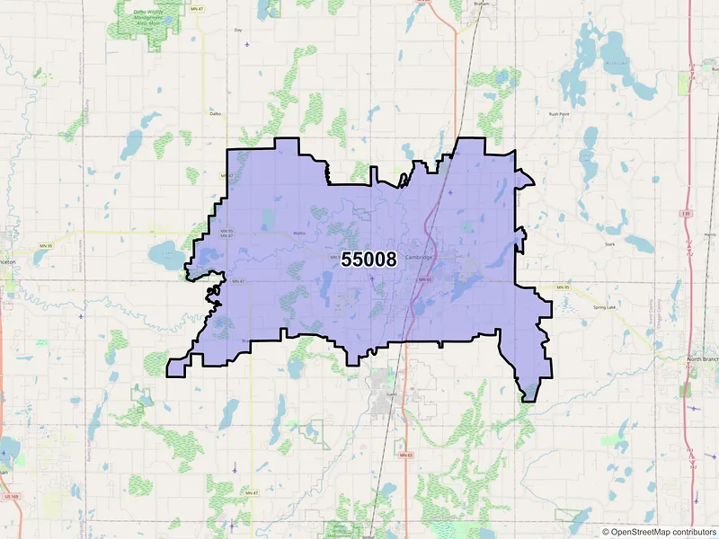 Map of ZIP Code 55008 — Cambridge, MN