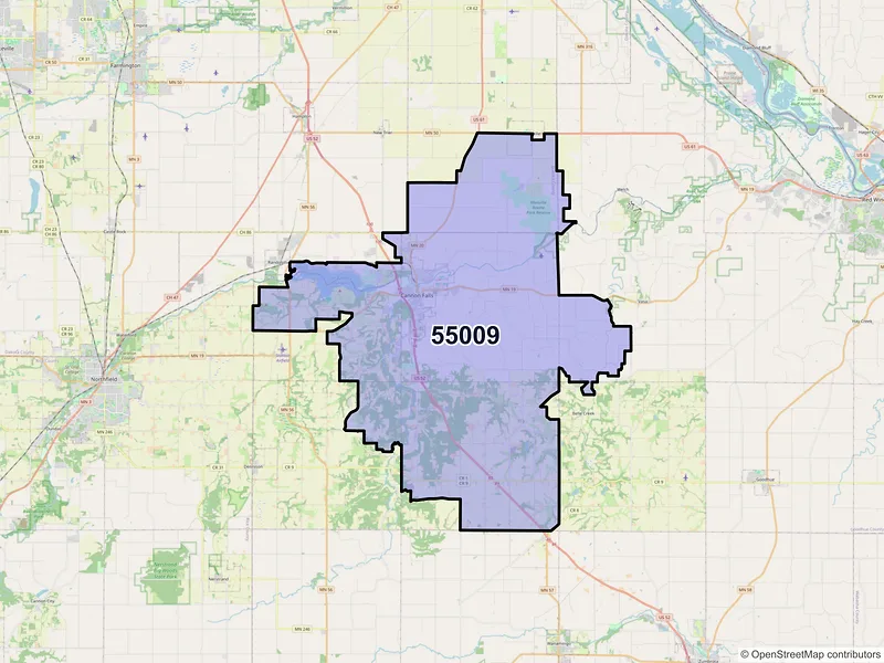 Map of ZIP Code 55009 — Cannon Falls, MN