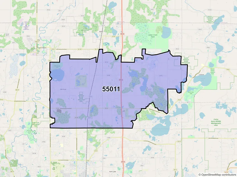 Map of ZIP Code 55011 — Cedar, MN