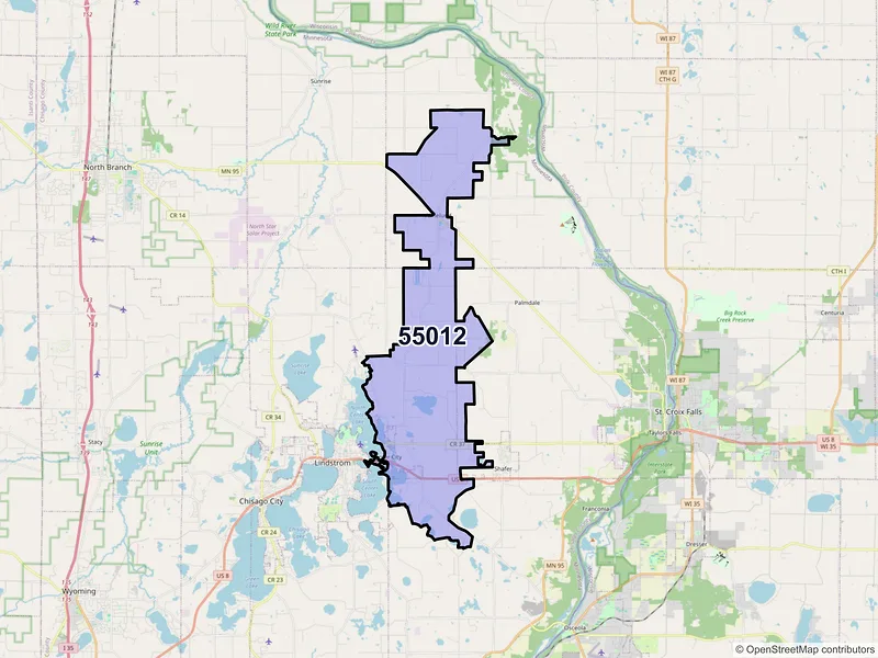 Map of Center City, Minnesota and ZIP codes