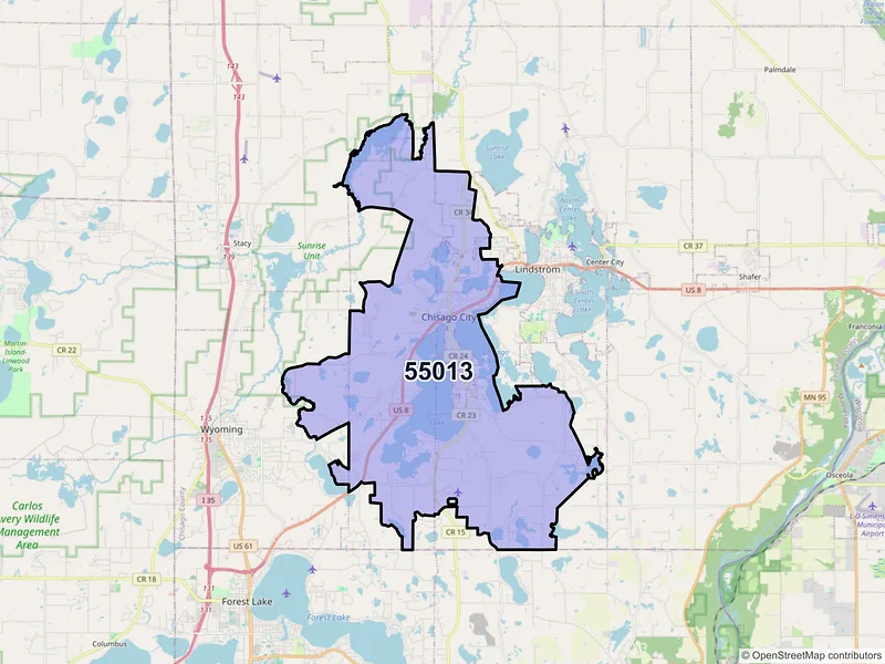 Map of Chisago City, Minnesota and ZIP codes