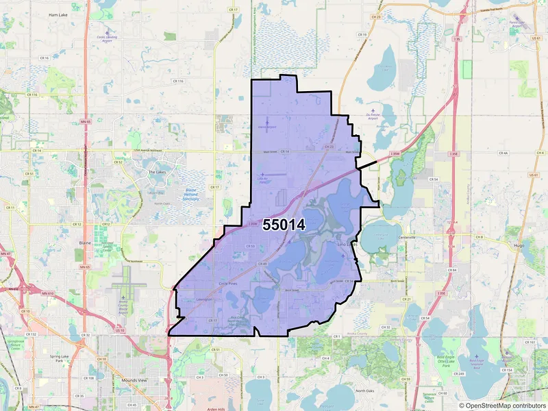 Map of ZIP Code 55014 — Circle Pines, MN
