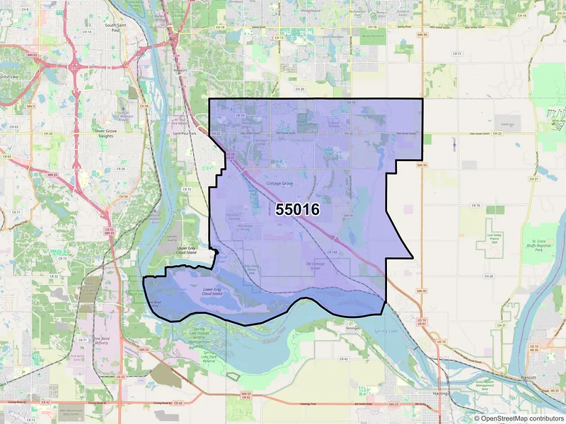 Map of ZIP Code 55016 — Cottage Grove, MN