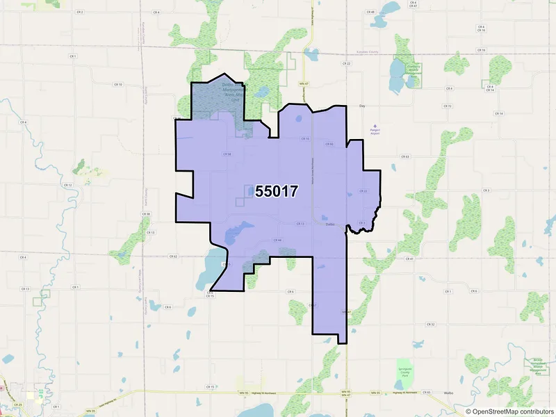 Map of ZIP Code 55017 — Dalbo, MN