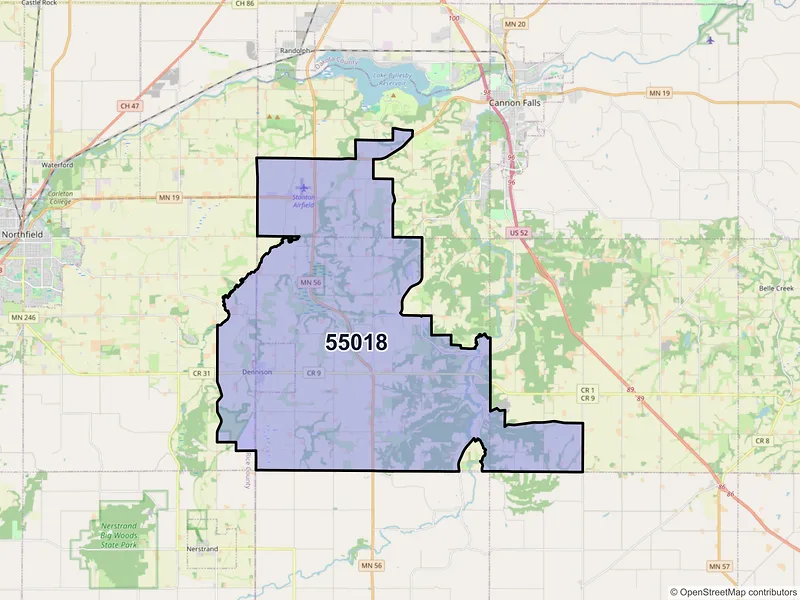 Map of ZIP Code 55018 — Dennison, MN