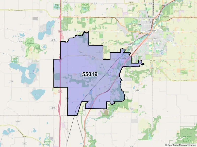 Map of ZIP Code 55019 — Dundas, MN
