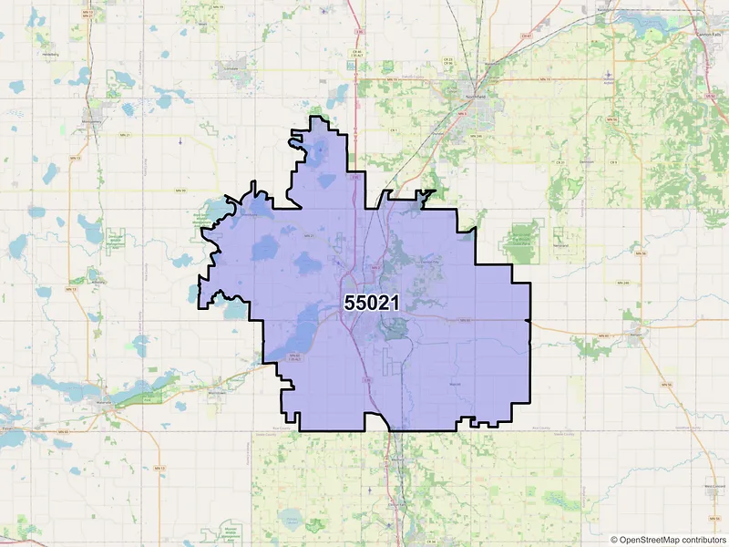 Map of ZIP Code 55021 — Faribault, MN