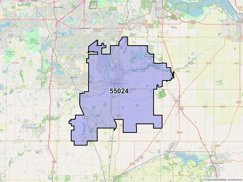 Map of Farmington, Minnesota and ZIP codes