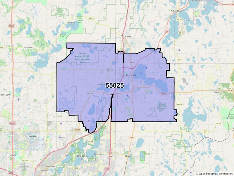 Map of Forest Lake, Minnesota and ZIP codes