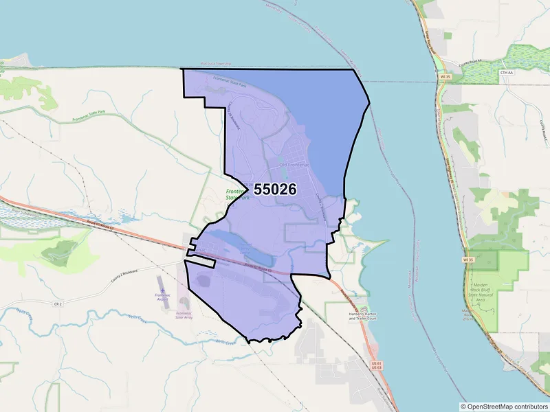 Map of ZIP Code 55026 — Frontenac, MN