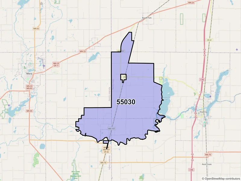 Map of Grasston, Minnesota and ZIP codes