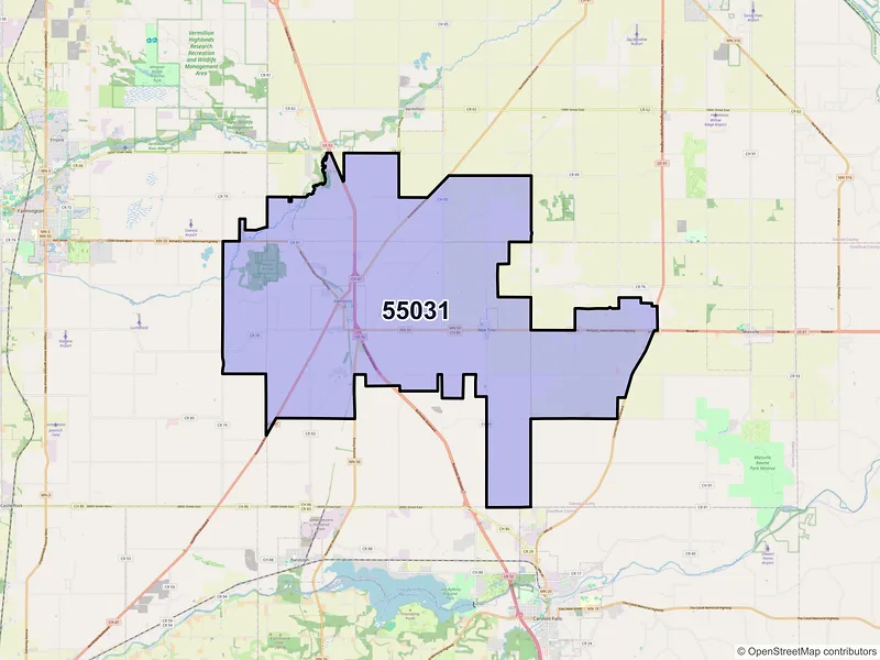 Map of ZIP Code 55031 — Hampton, MN