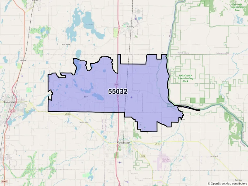 Map of ZIP Code 55032 — Harris, MN
