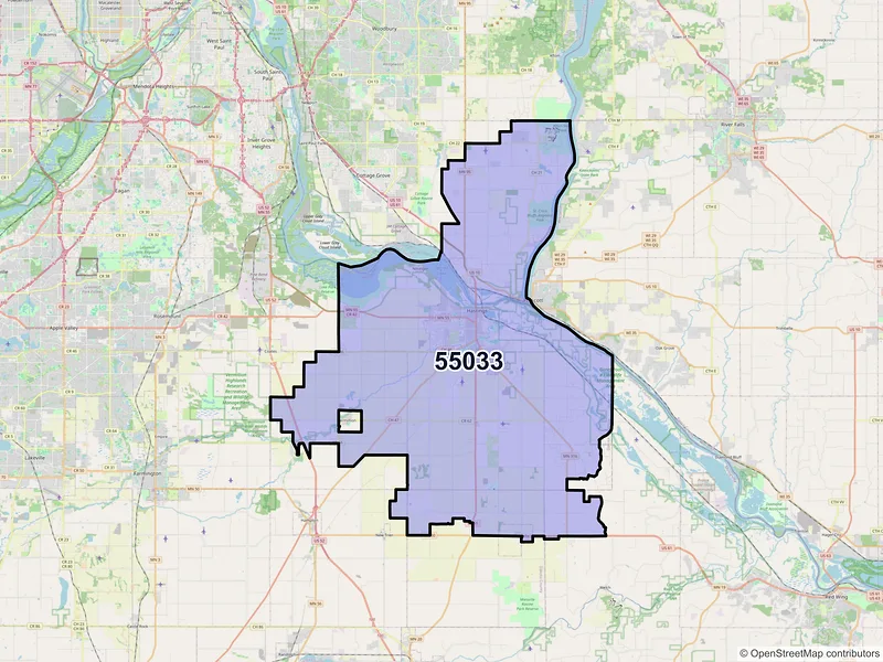 Map of Hastings, Minnesota and ZIP codes