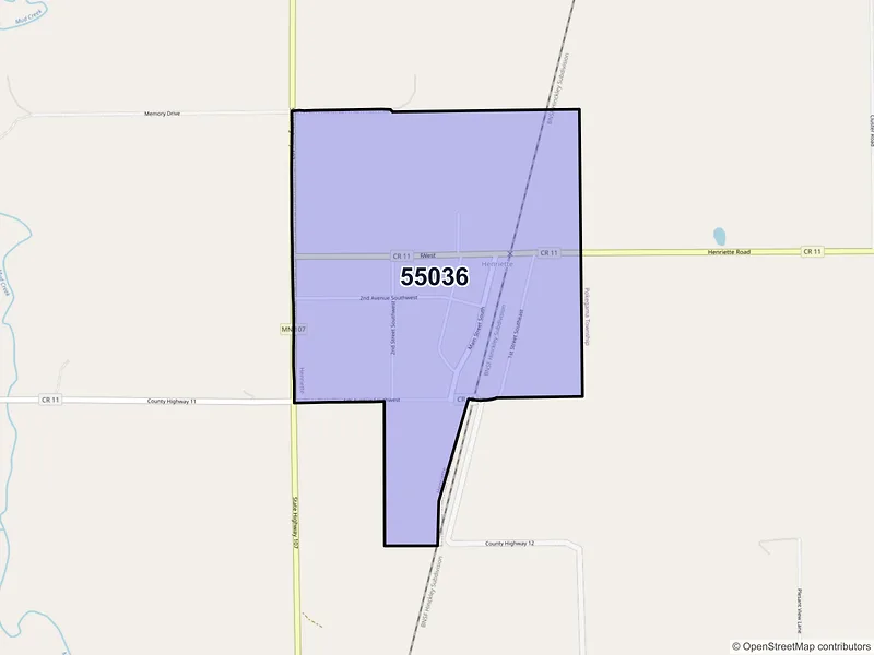 Map of ZIP Code 55036 — Henriette, MN
