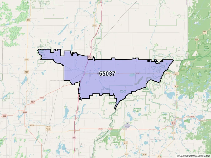 Map of ZIP Code 55037 — Hinckley, MN
