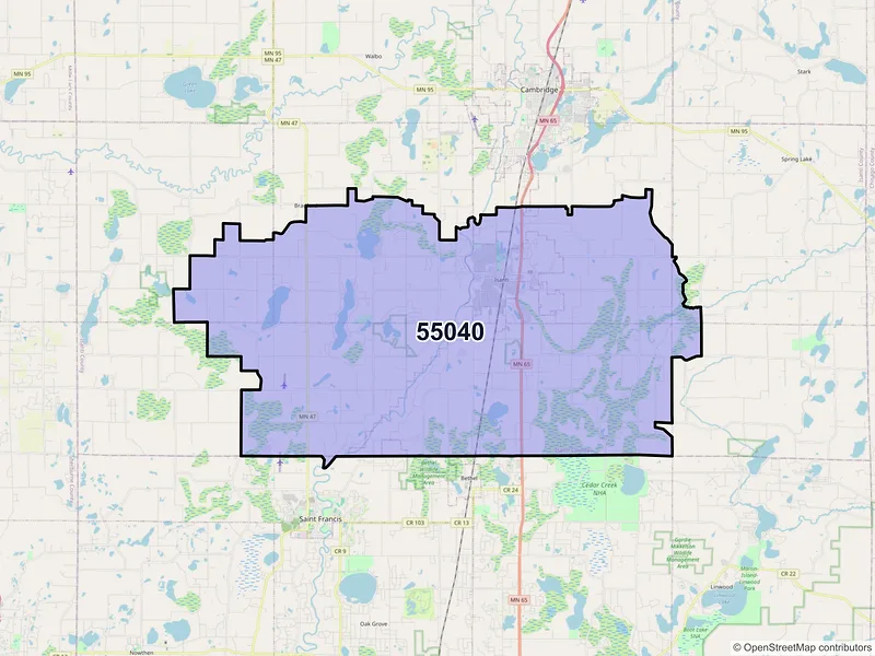 Map of ZIP Code 55040 — Isanti, MN