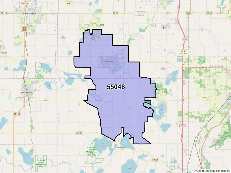 Map of ZIP Code 55046 — Lonsdale, MN