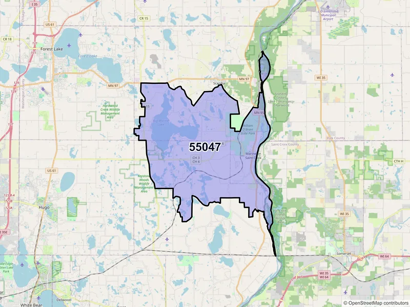 Map of ZIP Code 55047 — Marine on Saint Croix, MN