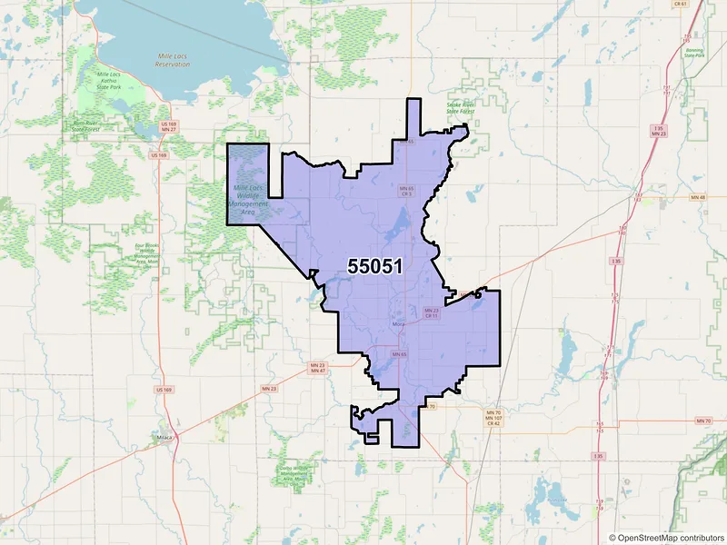 Map of ZIP Code 55051 — Mora, MN