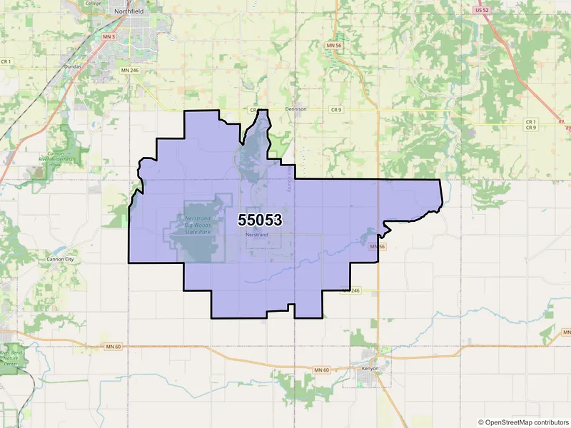 Map of Nerstrand, Minnesota and ZIP codes