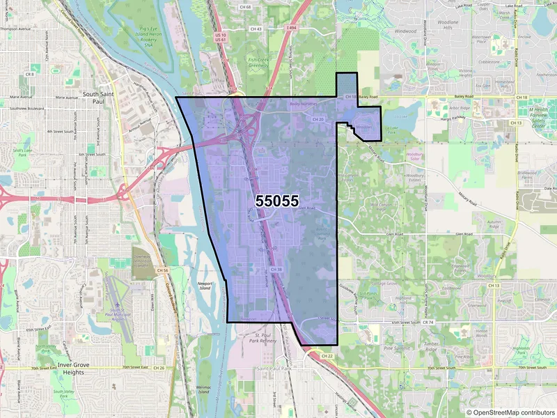 Map of ZIP Code 55055 — Newport, MN