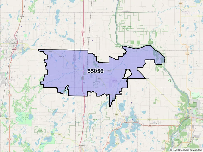 Map of ZIP Code 55056 — North Branch, MN