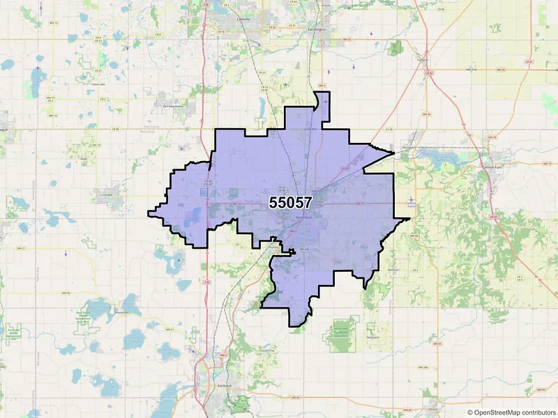 Map of Northfield, Minnesota and ZIP codes