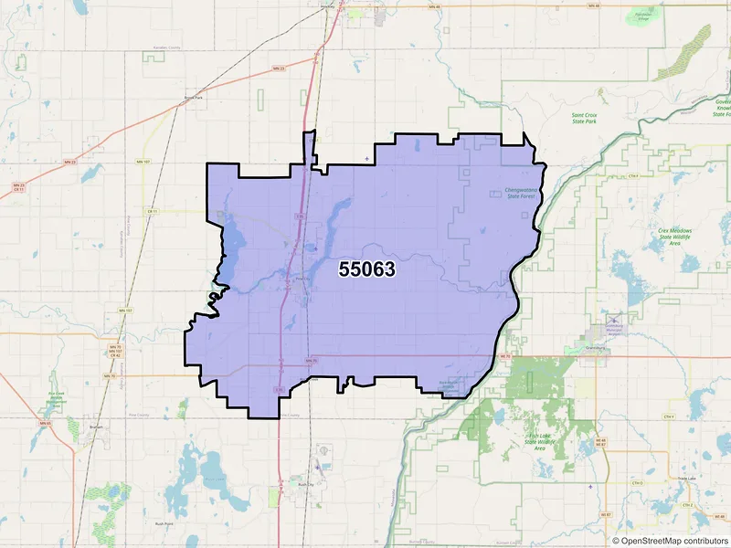 Map of ZIP Code 55063 — Pine City, MN