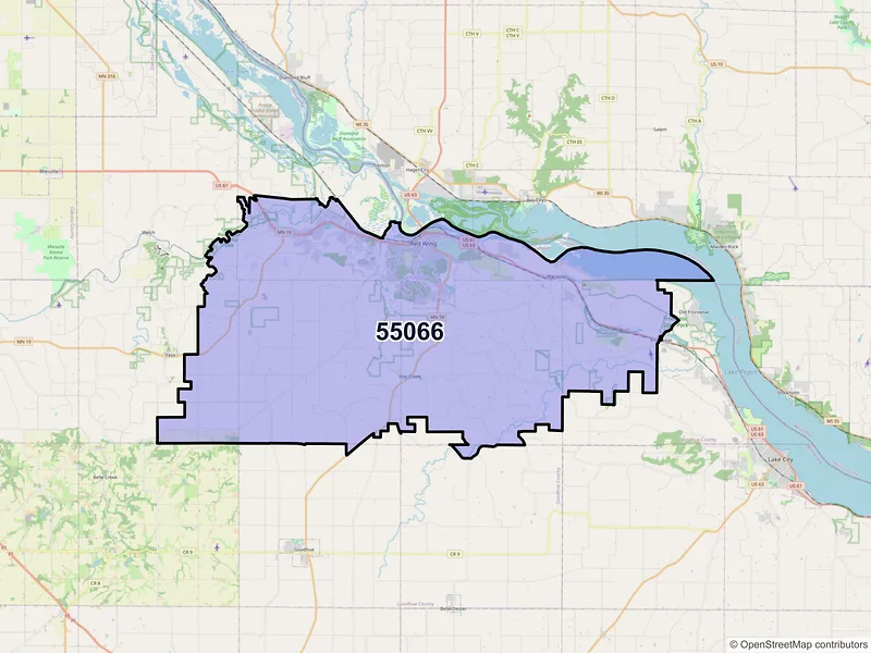Map of Red Wing, Minnesota and ZIP codes