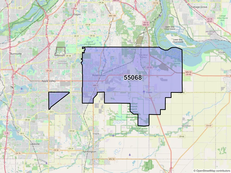 Map of Rosemount, Minnesota and ZIP codes