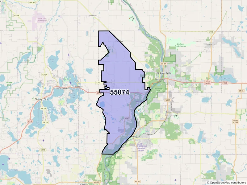 Map of ZIP Code 55074 — Shafer, MN