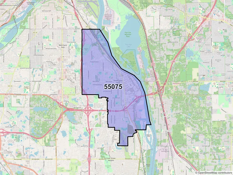 Map of ZIP Code 55075 — South Saint Paul, MN
