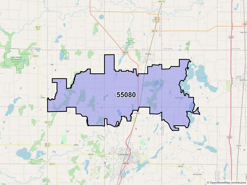 Map of Stanchfield, Minnesota and ZIP codes