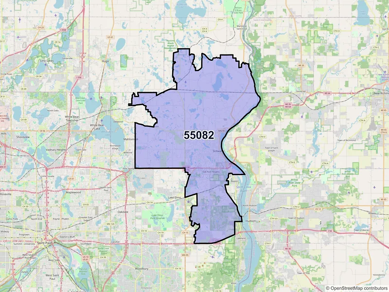 Map of ZIP Code 55082 — Stillwater, MN