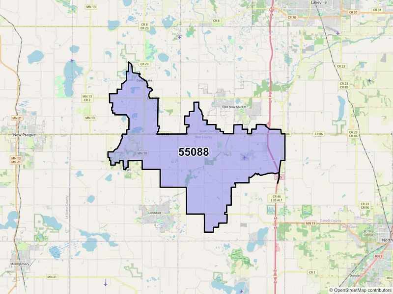 Map of ZIP Code 55088 — Webster, MN