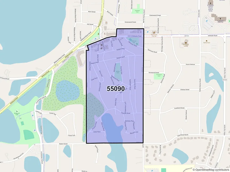 Map of Willernie, Minnesota and ZIP codes