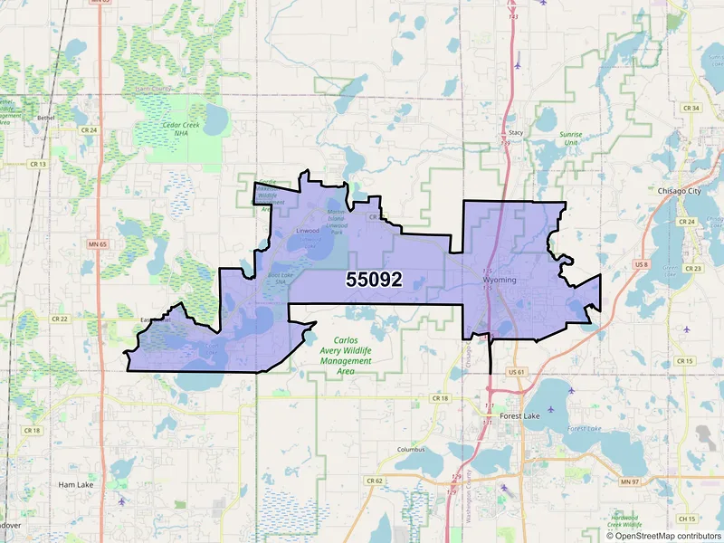 Map of Wyoming, Minnesota and ZIP codes