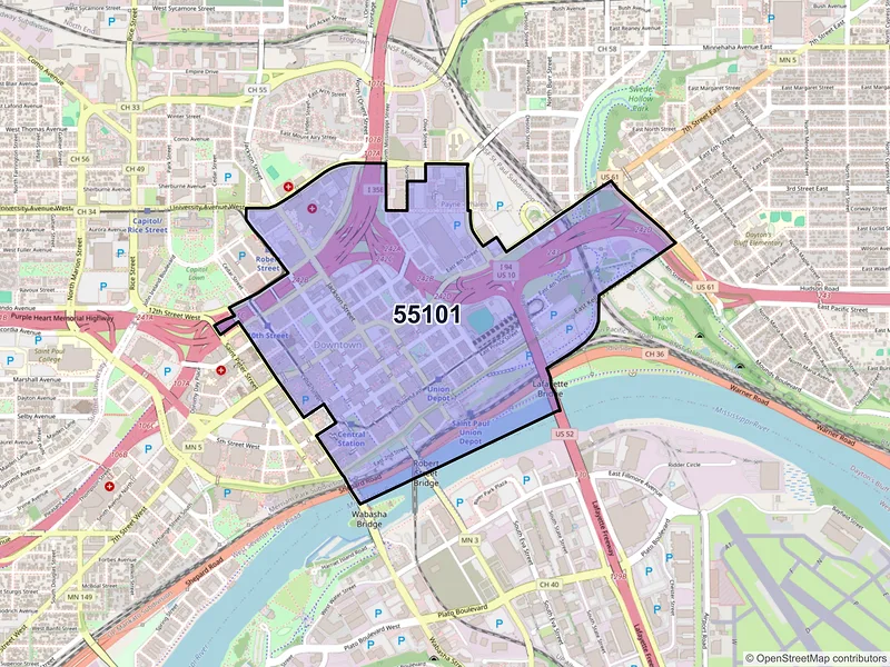 Map of ZIP Code 55101 — Saint Paul, MN