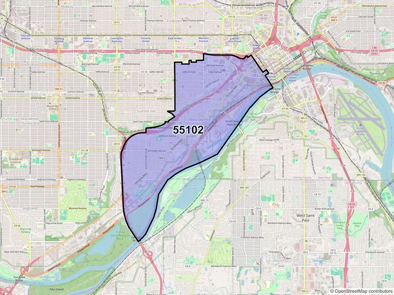 Map of ZIP Code 55102 — Saint Paul, MN