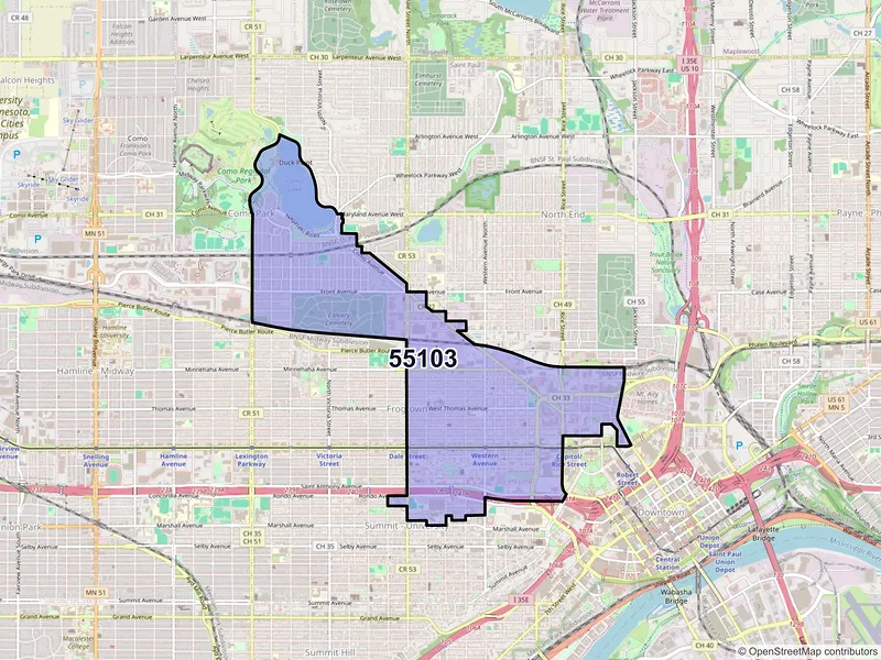 Map of ZIP Code 55103 — Saint Paul, MN