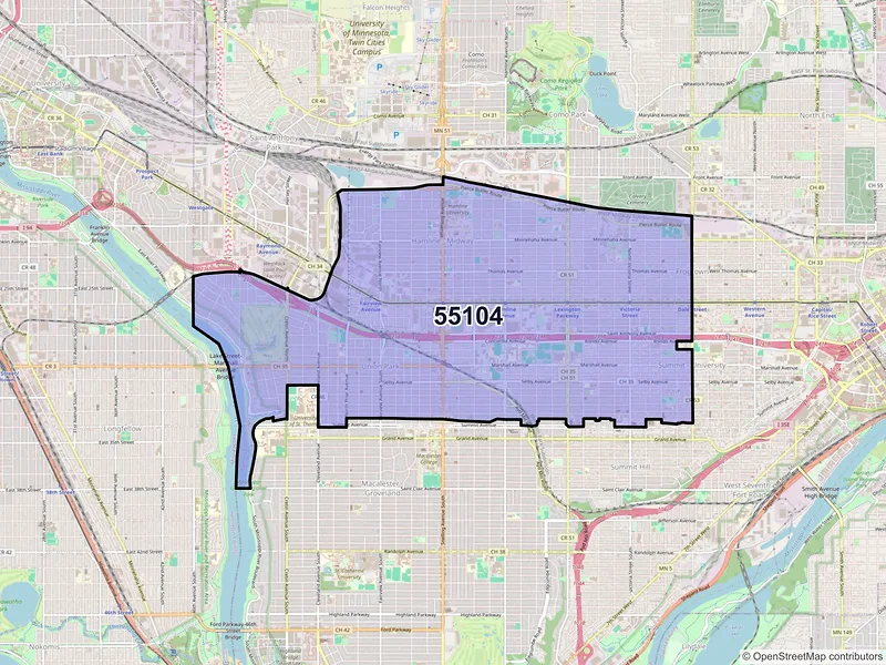 Map of ZIP Code 55104 — Saint Paul, MN