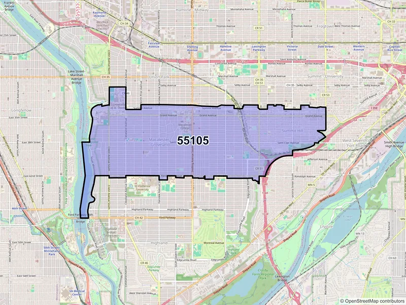 Map of ZIP Code 55105 — Saint Paul, MN