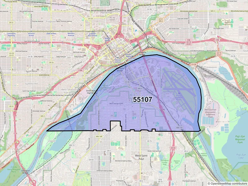 Map of ZIP Code 55107 — Saint Paul, MN