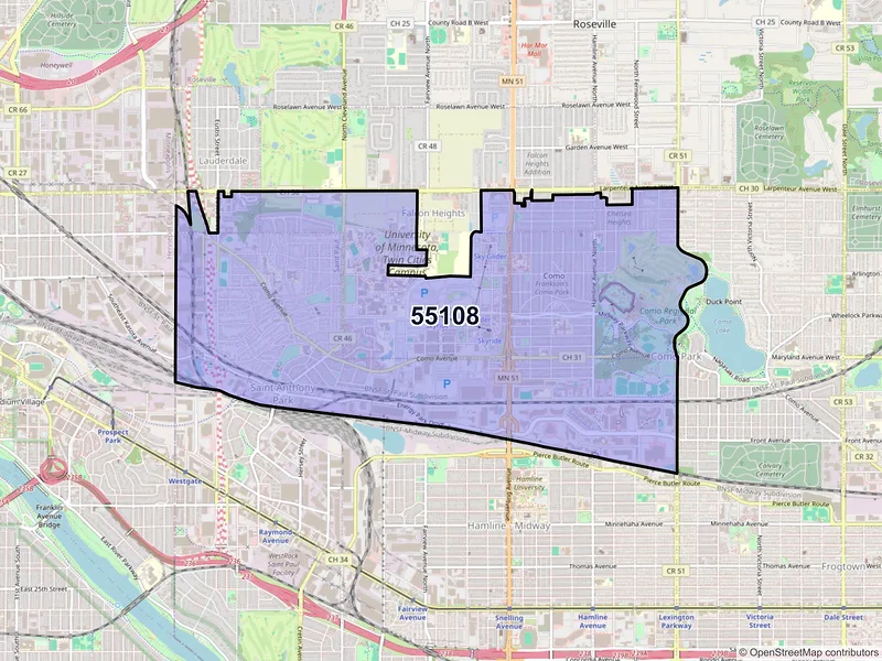Map of ZIP Code 55108 — Saint Paul, MN