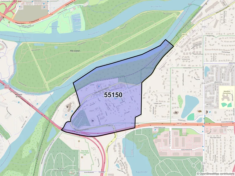 Map of Mendota, Minnesota and ZIP codes