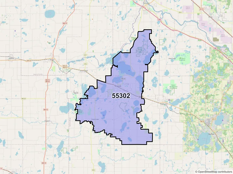 Map of Annandale, Minnesota and ZIP codes